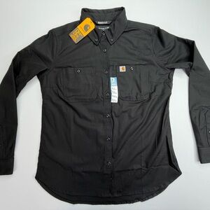 Carhartt Button Up Shirt Womens Small Black Rugged Flex Long Sleeve Work NWT